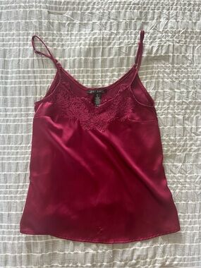Just One You Women's Satin Lace-Trim Tank Top - Burgundy
